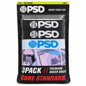 PSD Mens 3 Pack Premium Boxer Briefs Core Standard Money Print Black Large